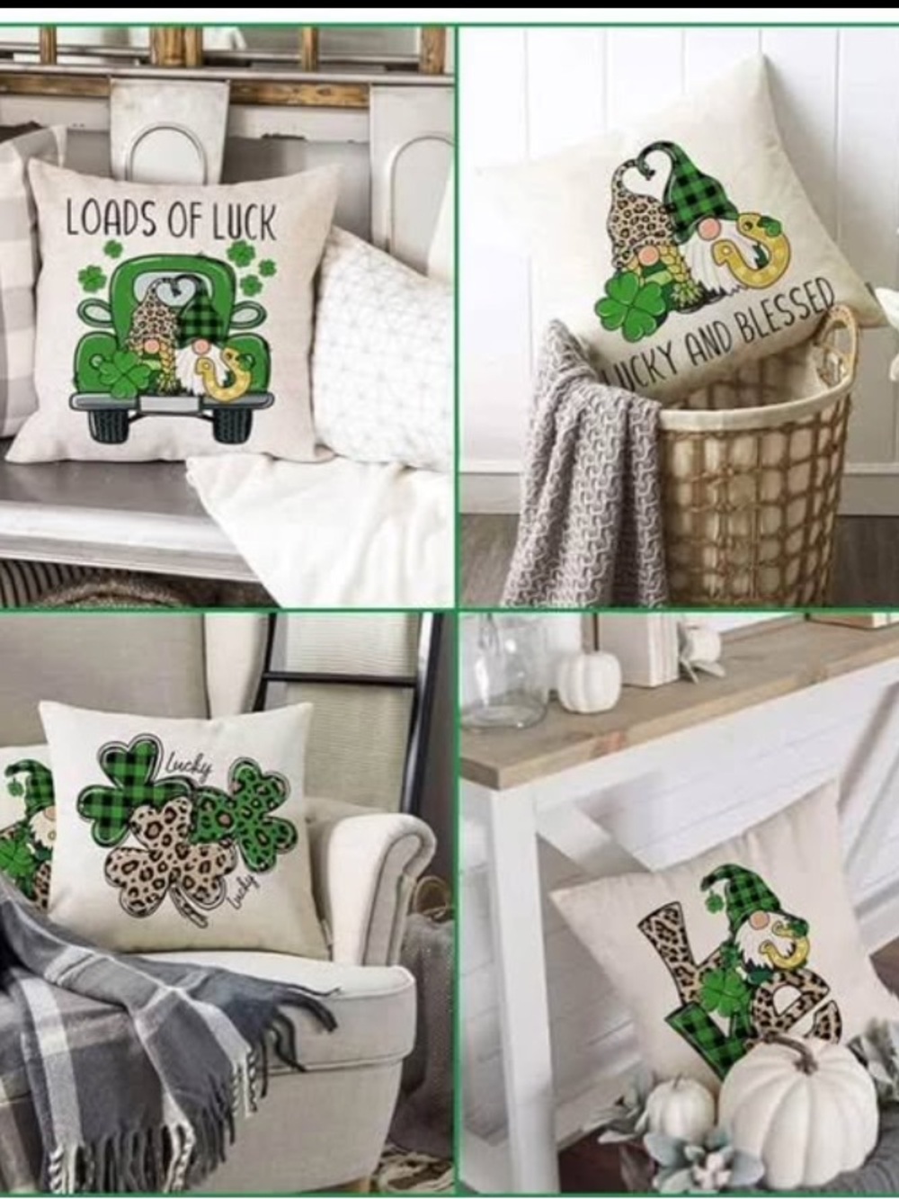St. Patrick's Day Green Shamrock Decorative Throw Pillow (4 pieces)
